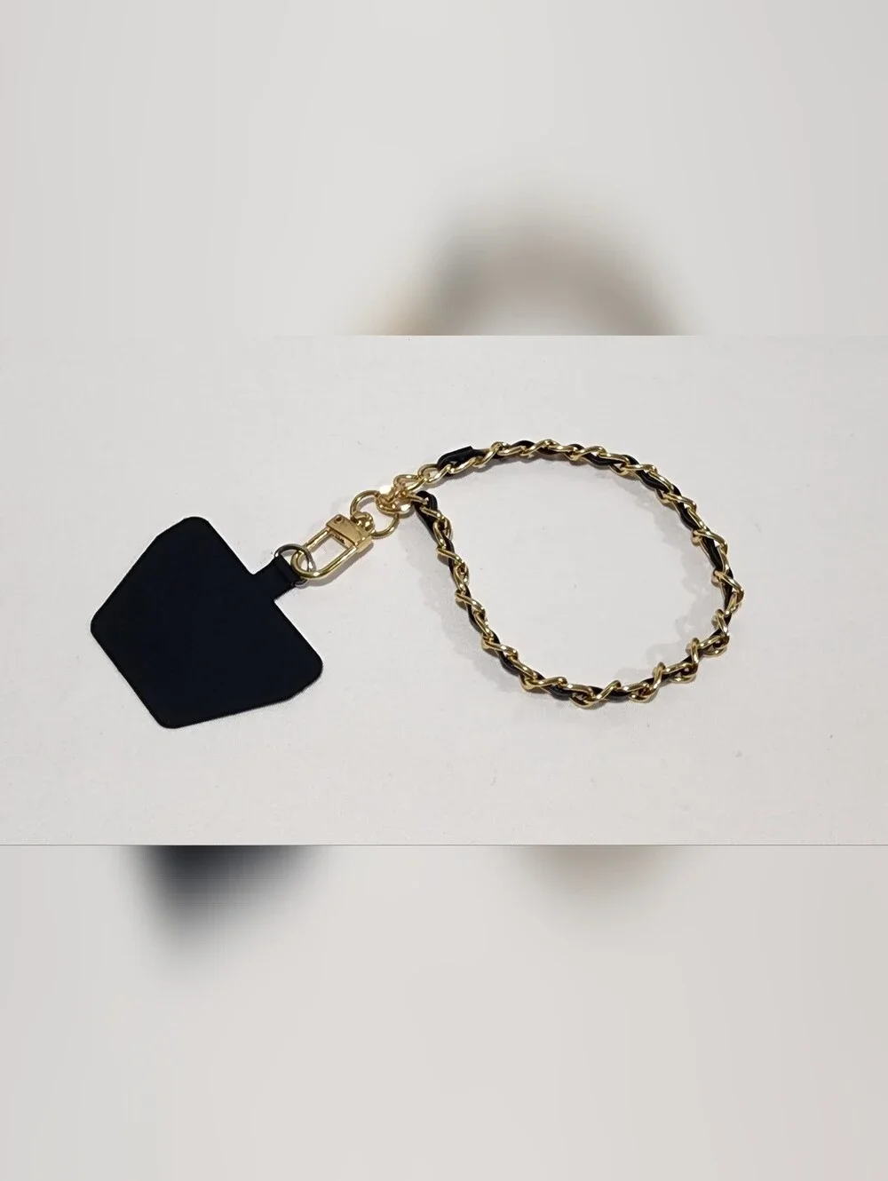 Gold chain Black Leather Phone Lanyard Wristlet Strap with Tether Tab Detachable